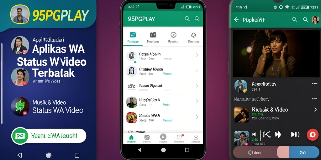 Antarmuka 95PGPLAY menampilkan berbagai pilihan video musik untuk status.