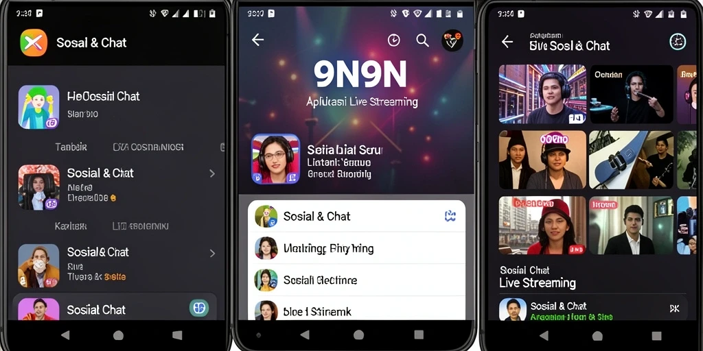 Antarmuka aplikasi 9N9N dengan fungsi Live Streaming yang menarik.
