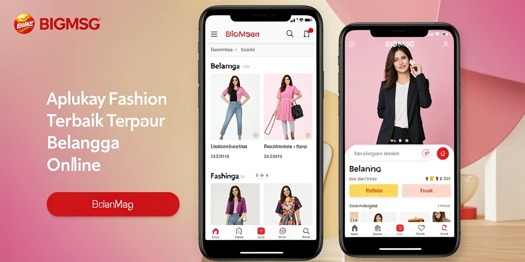 Antarmuka sederhana dan menarik dari aplikasi BIGMSG untuk belanja fashion.