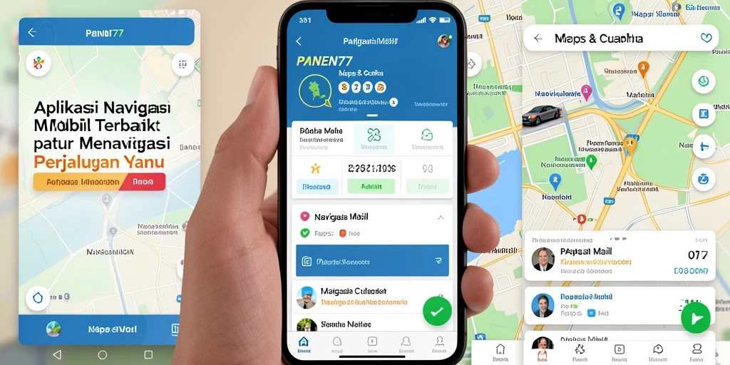 Tampilan antarmuka aplikasi PANEN77 saat navigasi mobil.