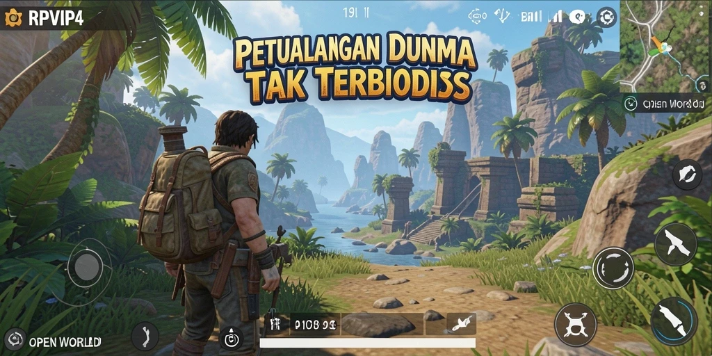 Tampilan antarmuka game Open World yang menawan.